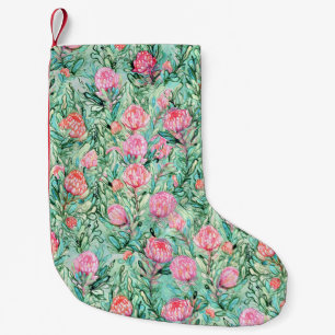 Pink flowers, sage green, seamless. small christmas stocking