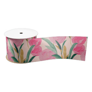 Pink Flowers Satin Ribbon