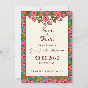 Pink flowers Save the Date