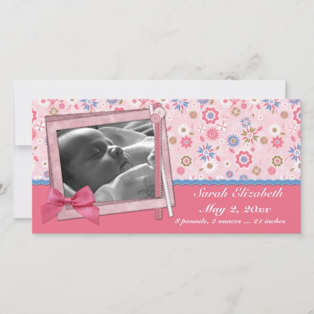 Pink Flowers Scrap Style Announcement (Front)