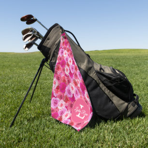 Pink Flowers Shades of Pink Floral Personalized Golf Towel