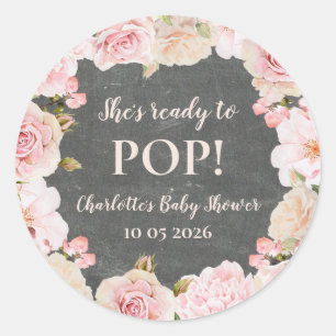 Pink Flowers She's Ready to Pop Baby Shower Tag