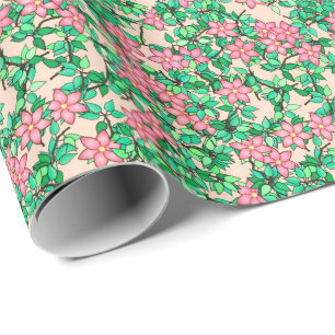 Pink flowers, soft coral background wrapping paper