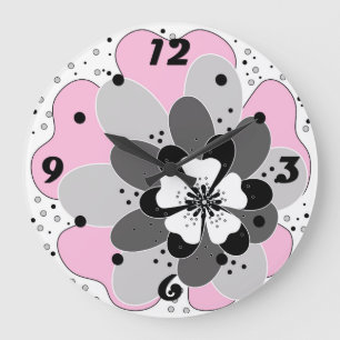 Pink flowers spring summer large clock