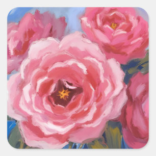 Pink Flowers Square Sticker