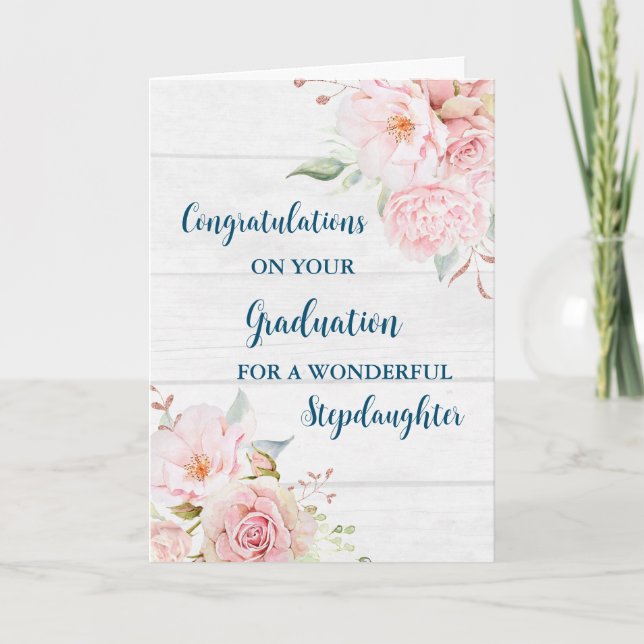 Pink Flowers Stepdaughter Graduation Card (Front)