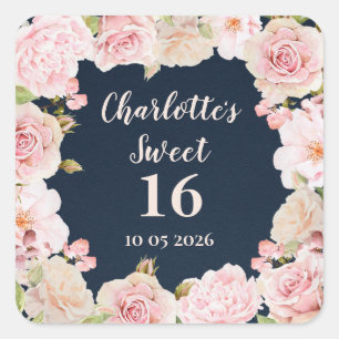 Pink Flowers Sweet 16 Birthday Favour Tag