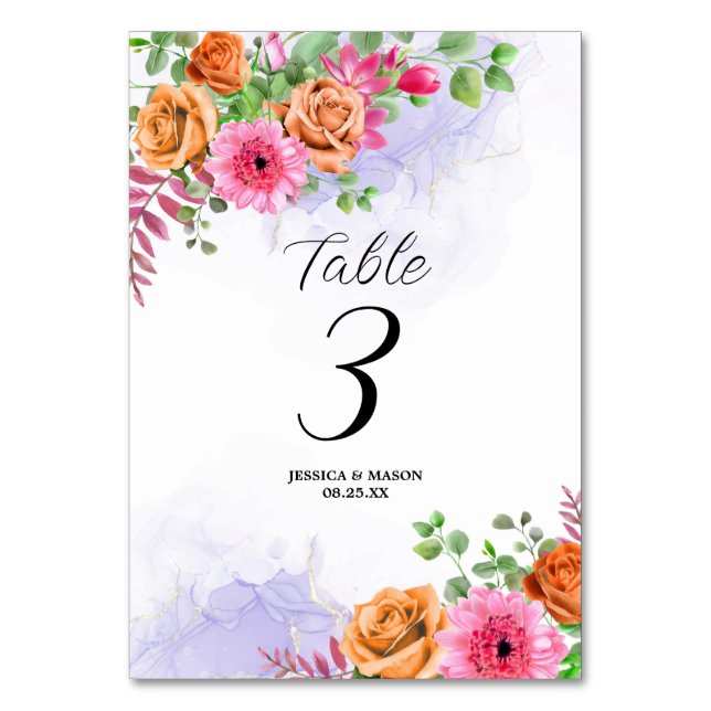 Pink Flowers Table Number (Front)
