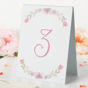 Pink Flowers Table Number Sign