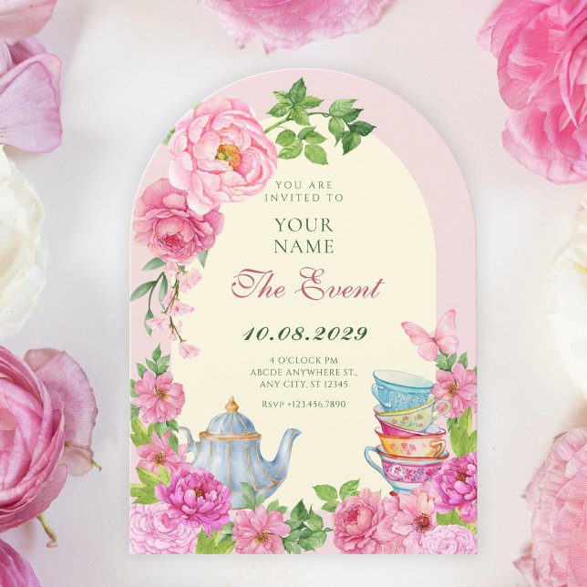Pink Flowers tea cup garden  Invitation (Creator Uploaded)