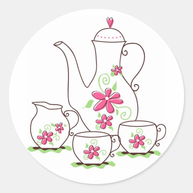 Pink Flowers Tea Set Stickers (Front)