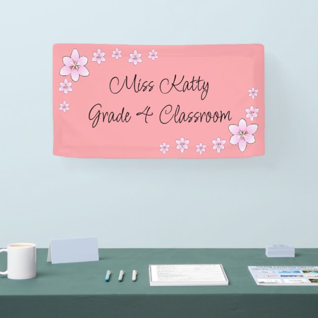 Pink Flowers Teacher Banner (Tradeshow)