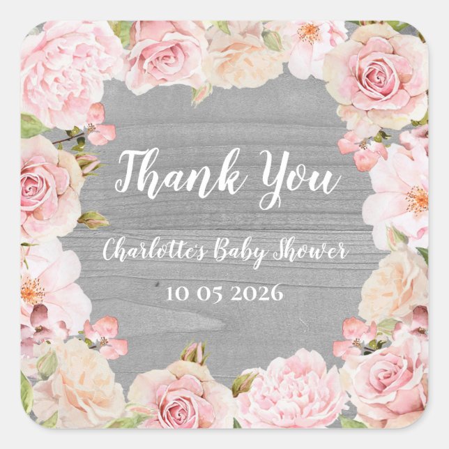 Pink Flowers Thank You Baby Shower Favour Tag (Front)