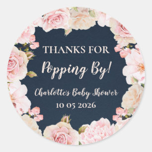 Pink Flowers Thanks for Popping By Baby Shower Tag