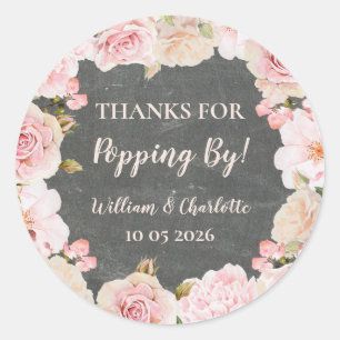 Pink Flowers Thanks for Popping By Wedding Tag