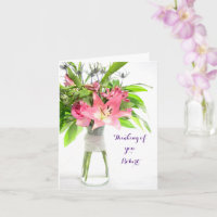 Pink Flowers Thinking of you Get well soon Card