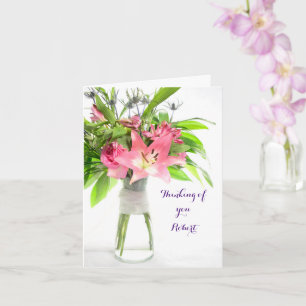 Pink Flowers Thinking of you Get well soon Card