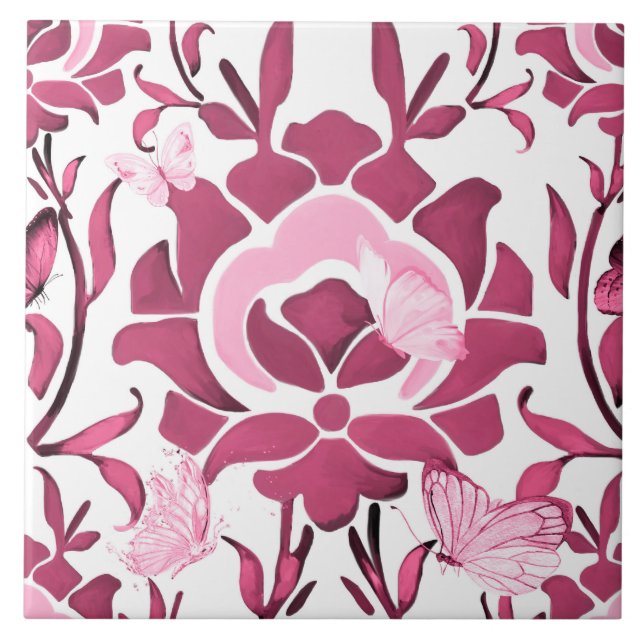 Pink flowers,Turkish tiles ,iznik,  (Front)