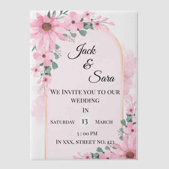 Pink flowers Vellum Overlay Invitations (Front)