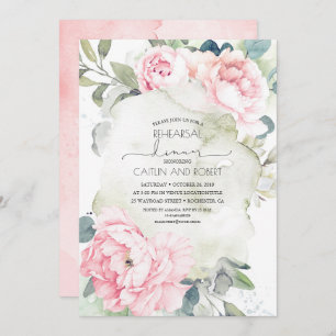 Pink Flowers Vintage Elegant Rehearsal Dinner Invitation