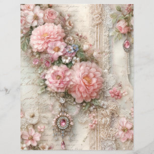 Pink Flowers Vintage Junk Journal Scrapbook Paper
