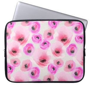 Pink Flowers Watercolor Digital Art Laptop Sleeve