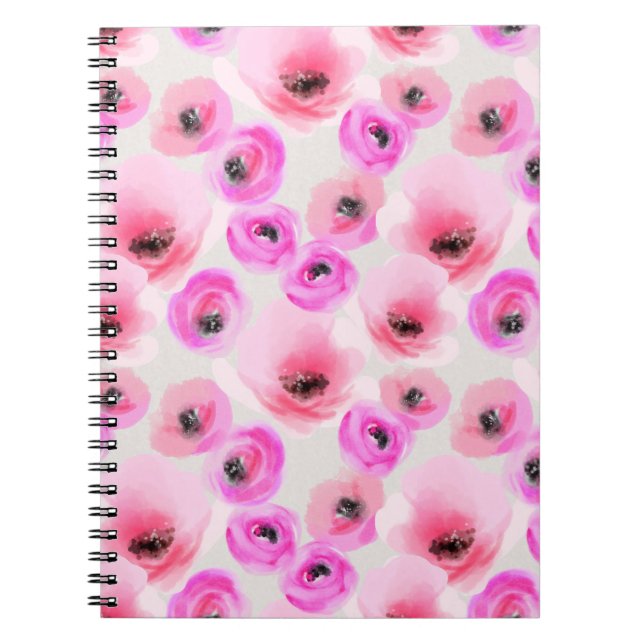 Pink Flowers Watercolor Digital Art Notebook (Front)