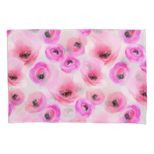Pink Flowers Watercolor Digital Art Pillowcase