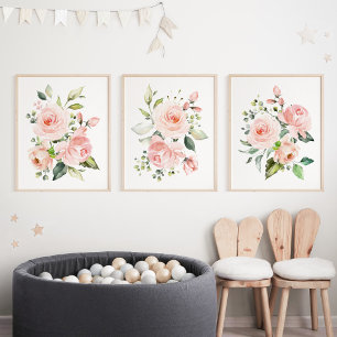 Pink Flowers, Watercolor Flowers, Girl Nursery