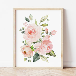Pink Flowers, Watercolor Flowers, Girl Nursery Poster
