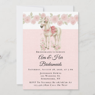 Pink Flowers Watercolor Horse Bridesmaids Luncheon Invitation