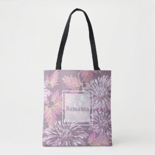 Pink flowers, watercolor, monogram, personalise tote bag