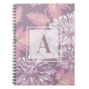 Pink flowers, watercolor, monogram, personalize notebook