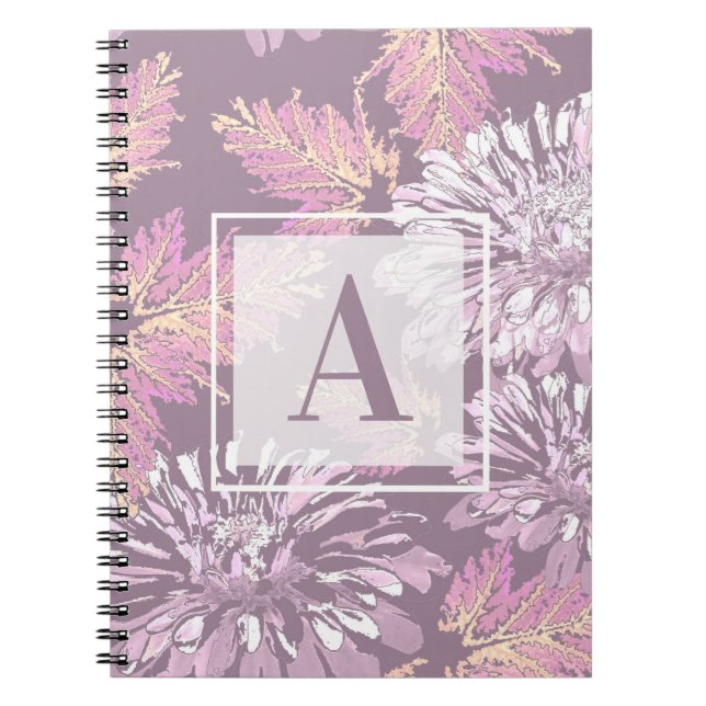 Pink flowers, watercolor, monogram, personalize notebook (Front)