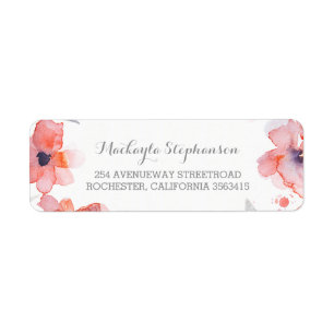 Pink Flowers Watercolor Wedding Return Address Label