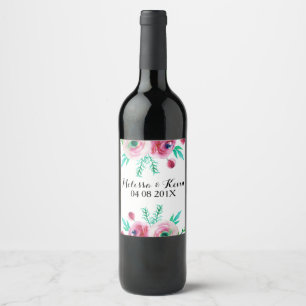 Pink Flowers Watercolors Bouquet Illustration Wine Label