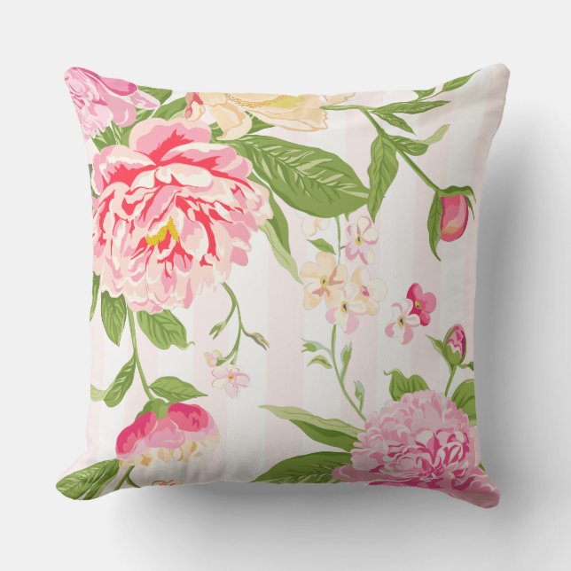 Pink Flowers Watercolors Illustration Cushion (Front)