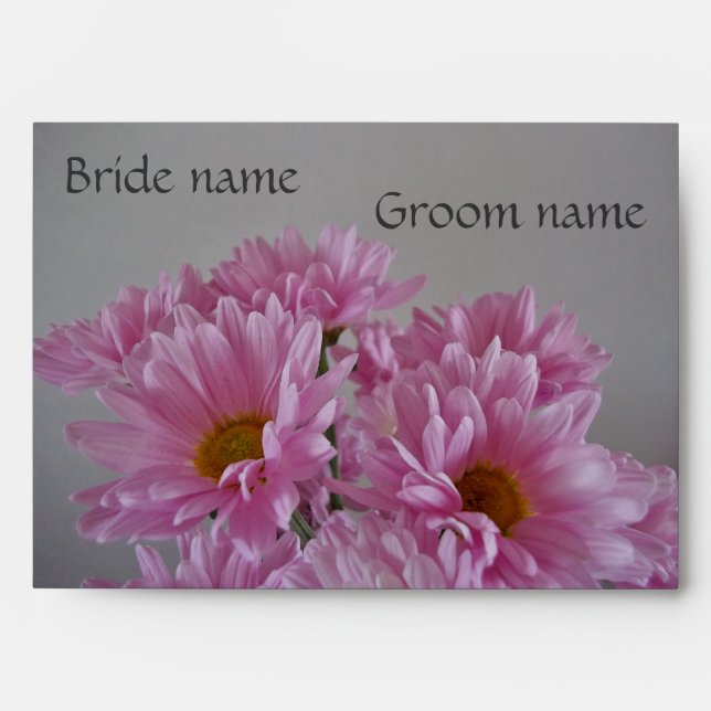 Pink Flowers Wedding Envelope Templ (Front)