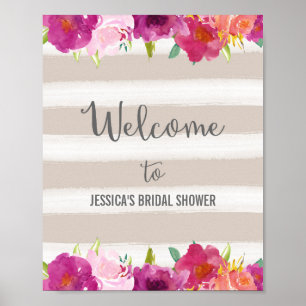 Pink Flowers Welcome Poster Print