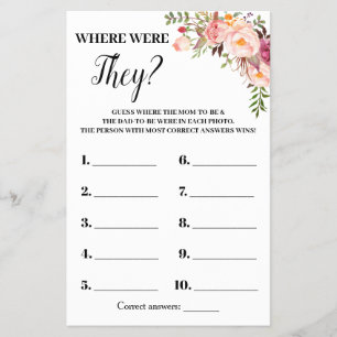 Pink Flowers Where Were They Baby Shower Game Card