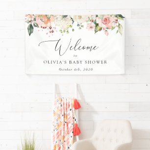 Pink Flowers, White Flowers, Baby Shower Welcome Banner