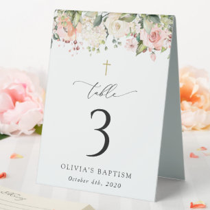 Pink Flowers, White Flowers, Baptism Table Numbers