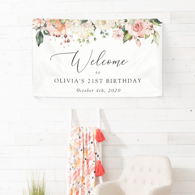 Pink Flowers, White Flowers, Birthday Welcome Banner (Insitu)