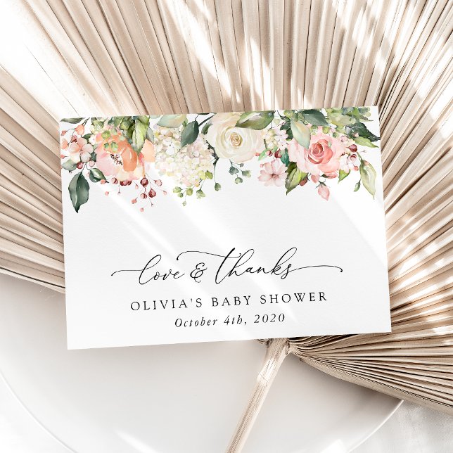 Pink Flowers, White Flowers, Boho, Baby Shower Thank You Card (Creator Uploaded)