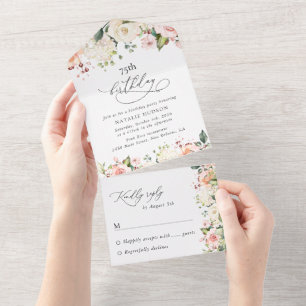 Pink Flowers, White Flowers, Boho, Birthday All In One Invitation