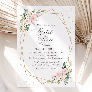 Pink Flowers, White Flowers, Boho, Bridal Shower Invitation