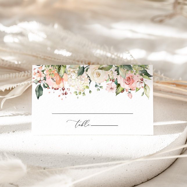 Pink Flowers, White Flowers, Boho, Bridal Shower Place Card (Creator Uploaded)