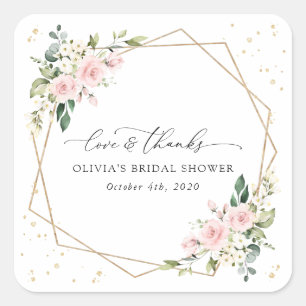 Pink Flowers, White Flowers, Boho, Bridal Shower Square Sticker
