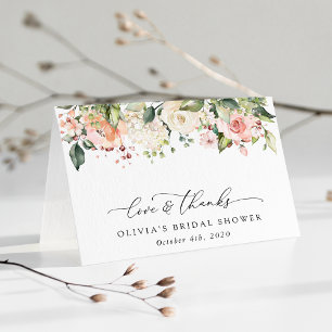 Pink Flowers, White Flowers, Boho, Bridal Shower Thank You Card