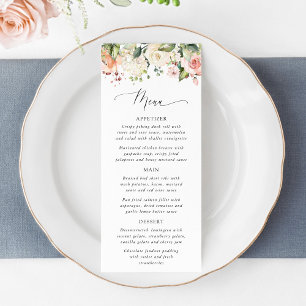 Pink Flowers, White Flowers, Boho, Wedding Menu